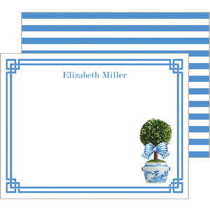 Spring Topiary with Striped Bow Personalized Flat Notecards