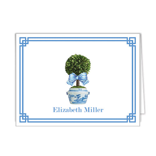Spring Topiary Tree with Striped Bow Personalized Folded Notecards