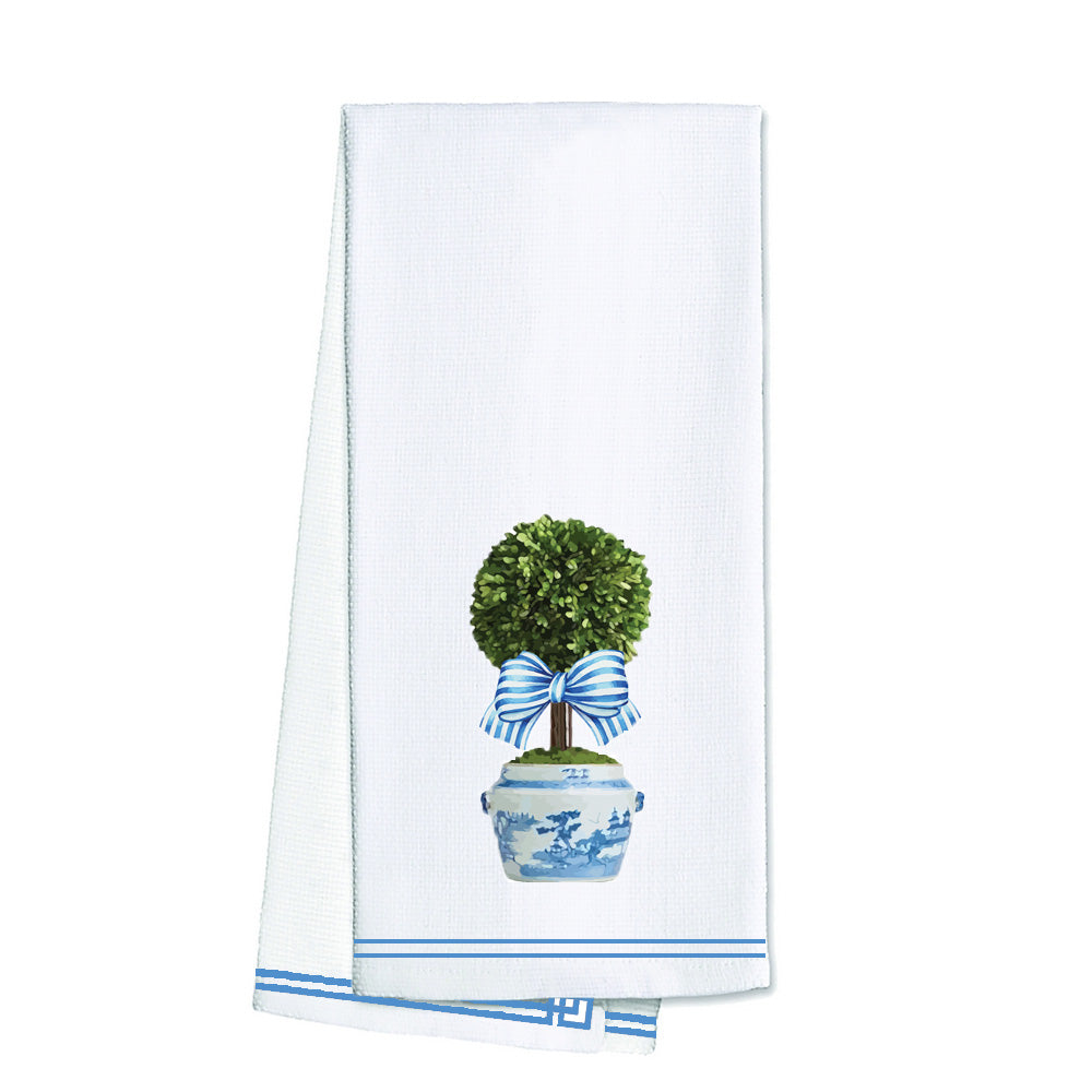 In Stock WH Hostess Cotton Tea Towel | Striped Topiary Tree