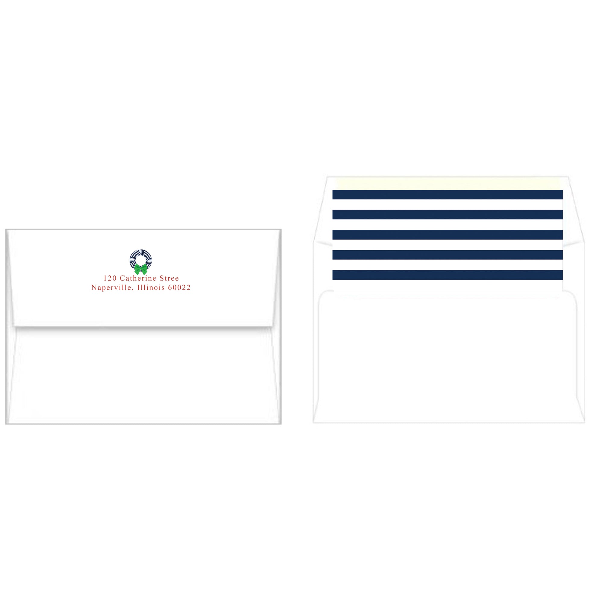 Navy Blue Striped Christmas Wreath Holiday Photo Card