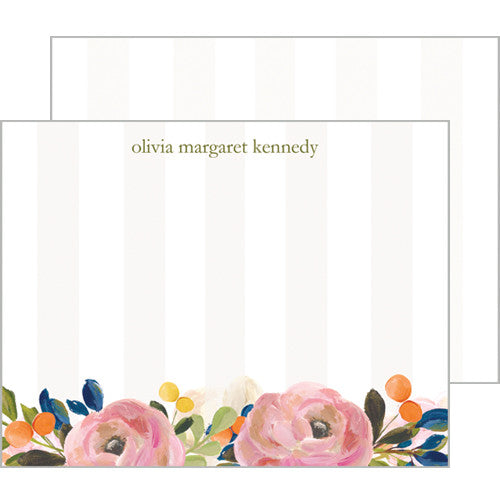 Tan Watercolor Floral Personalized Flat Notecards