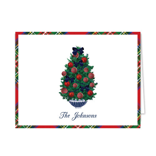 Tartan Christmas Tree Personalized Folded Notecards Wholesale