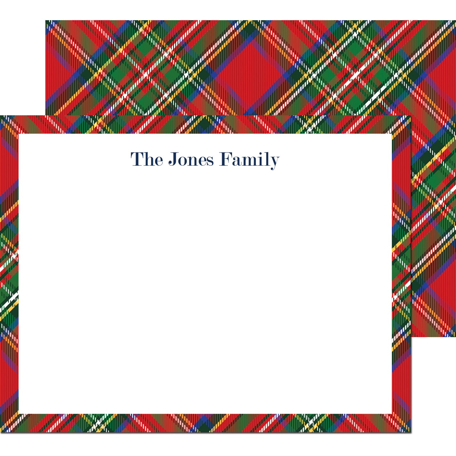Red Tartan Plaid Personalized Flat Notecard