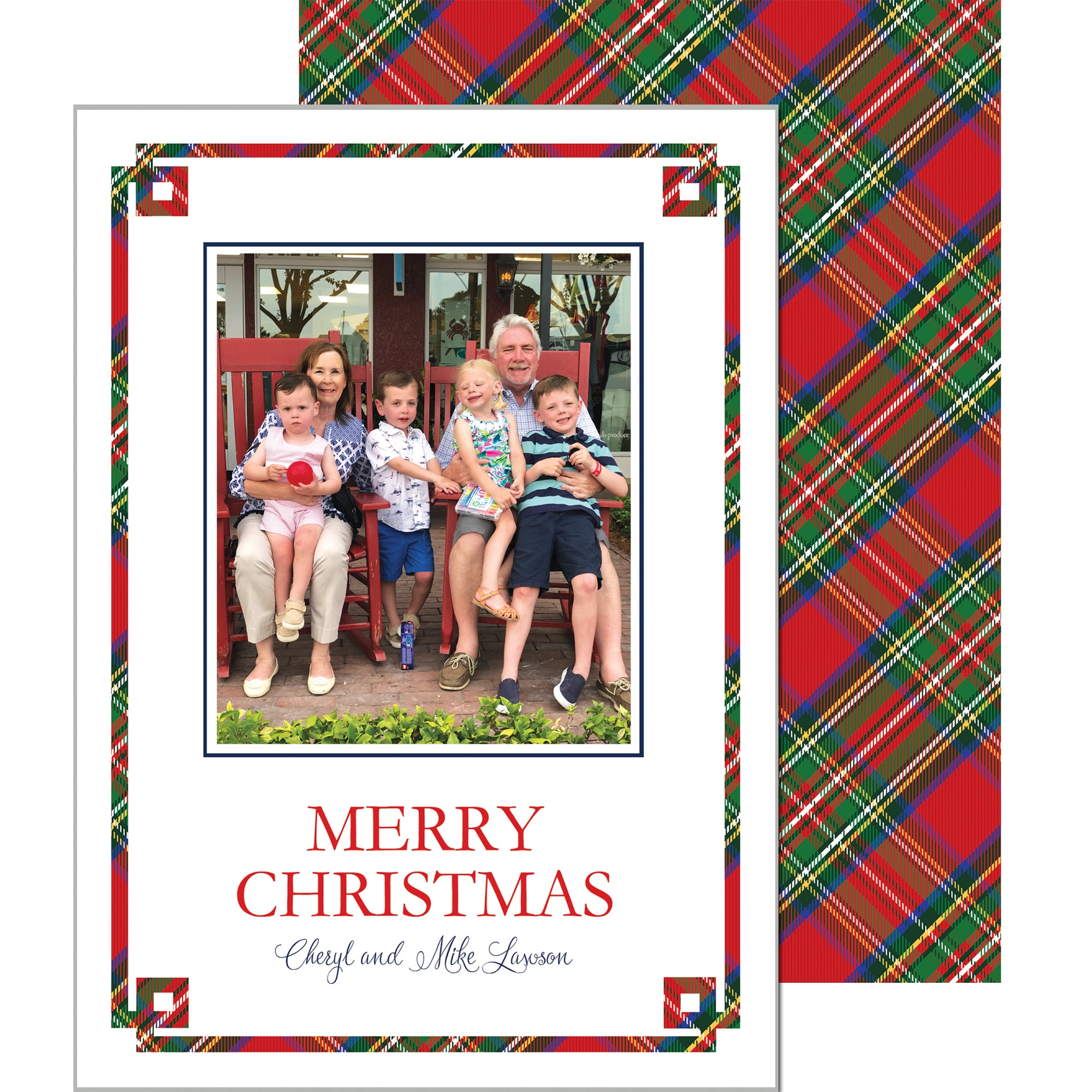 Red Tartan Christmas Fretwork Holiday Photo Card Wholesale