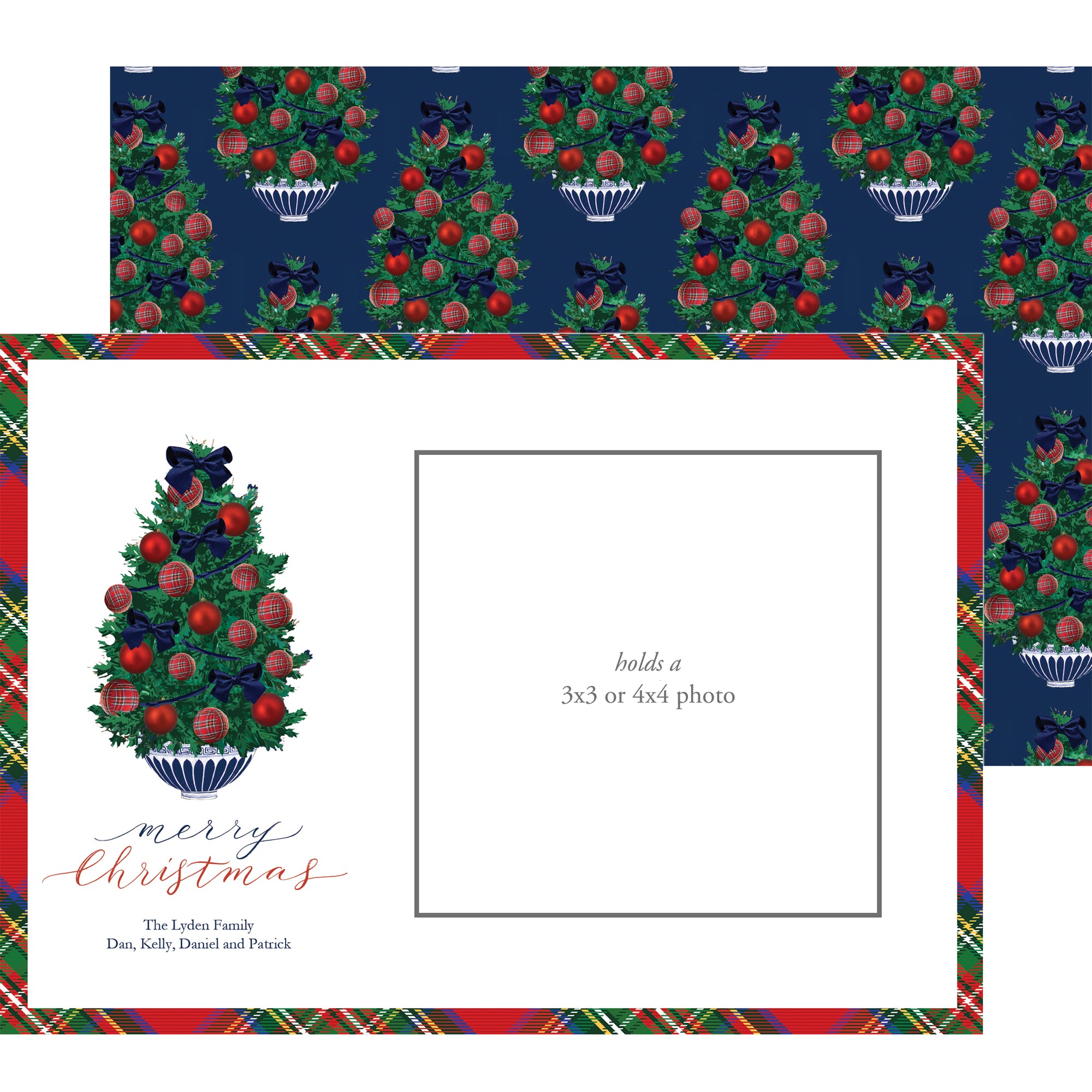 Wholesale Photo Mount Holiday Photo Card | Christmas Tree with Tartan Plaid Ornaments