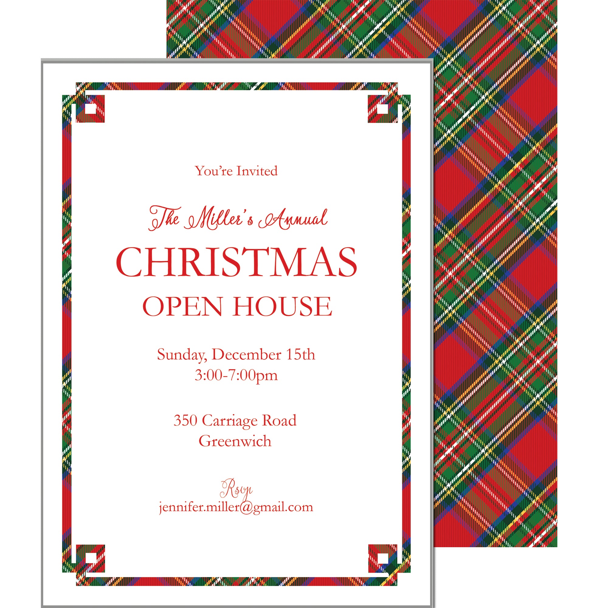 Tartan Plaid Fretwork Christmas Party Invitation