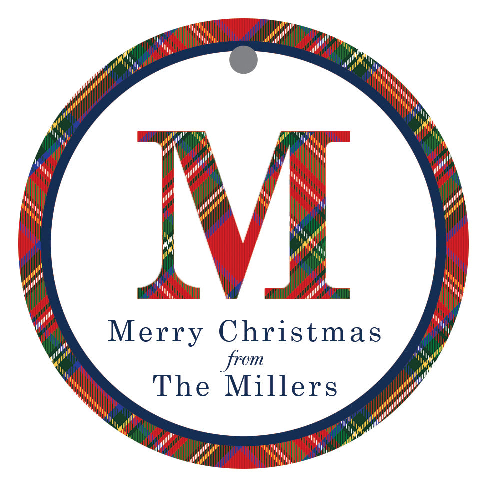 Tartan Plaid Initial Round Gift Tags