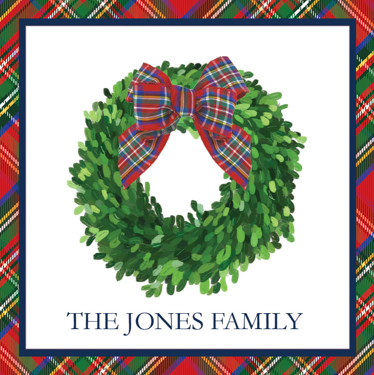 Tartan Wreath Christmas Gift Sticker | Set of 24