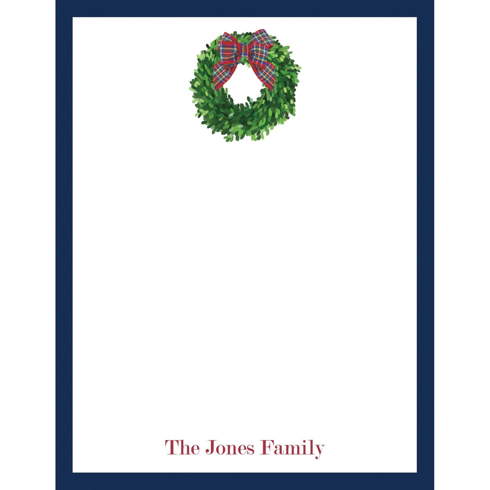 Christmas Wreath with Tartan Bow Personalized Notepad