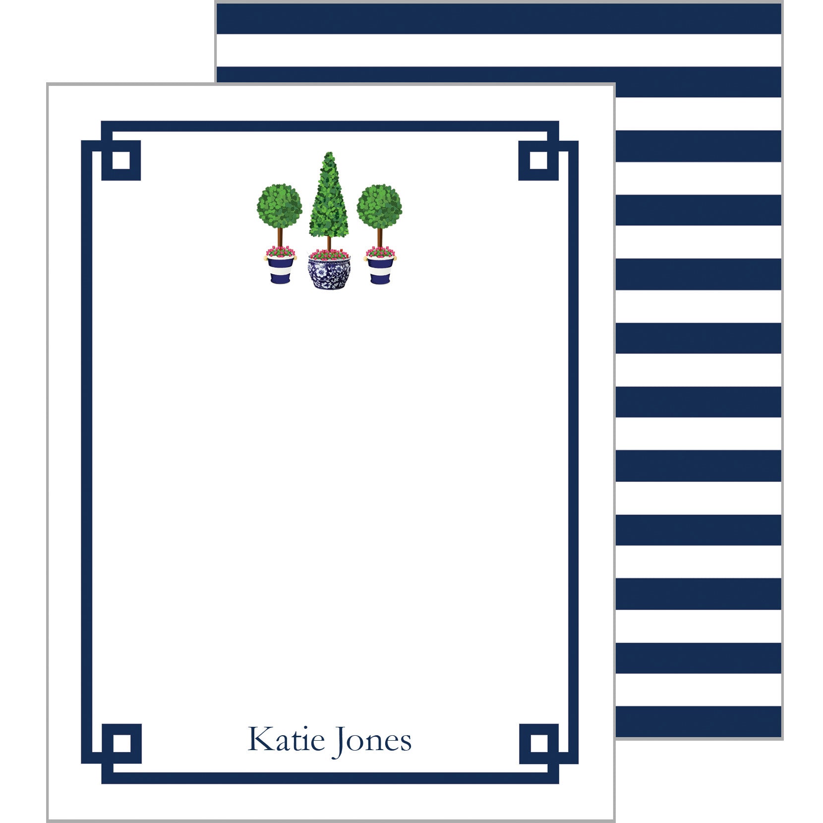 Topiary Trees with Pink Bows Personalized Flat Notecards