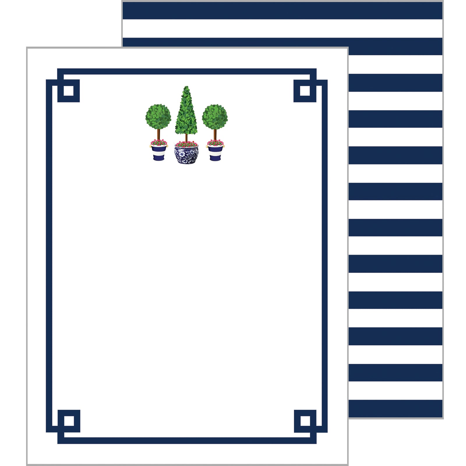 In Stock Flat Notecard Set of 10 | Topiary Trees with Pink Bows