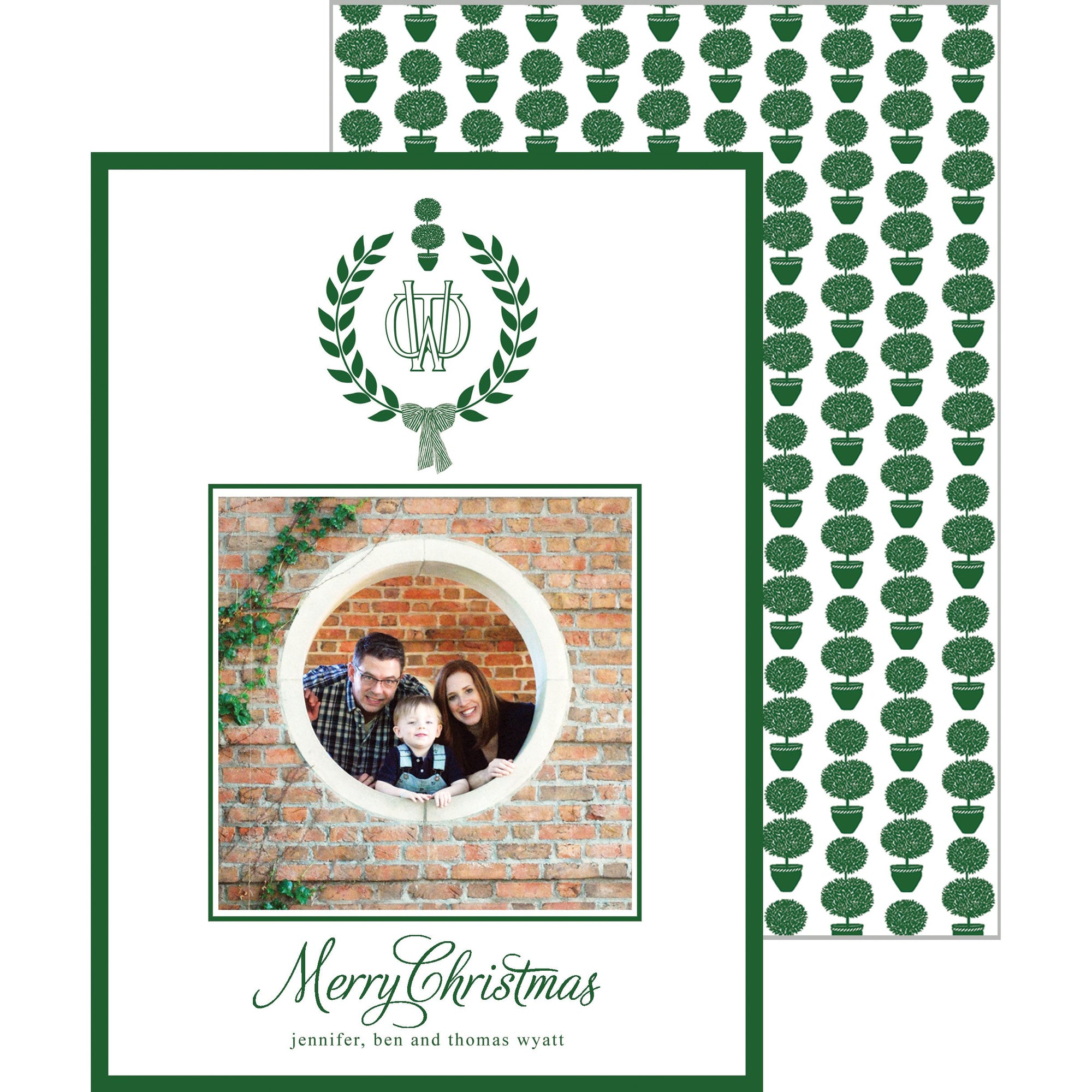 Topiary Laurel Monogram Christmas Photo Card Wholesale