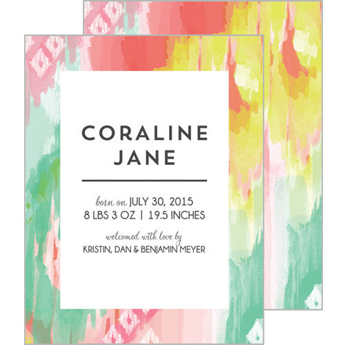 Watercolor Brushstrokes A2 Birth Announcement Card