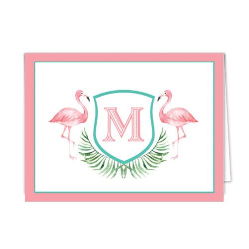 Watercolor Pink Flamingo Personalized Folded Notecards Wholesale