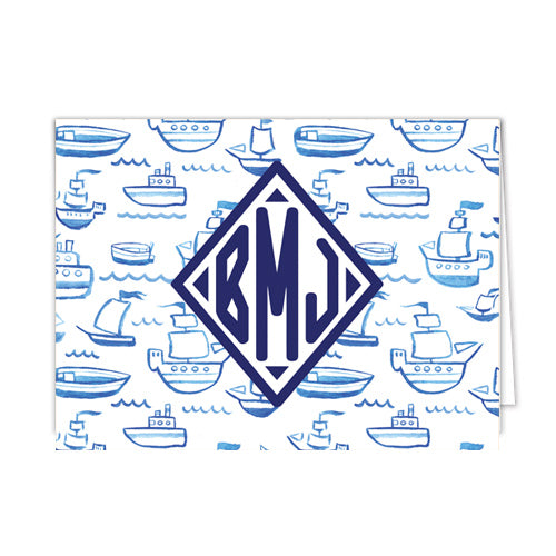 Watercolor Sailboats Personalized Folded Notecards