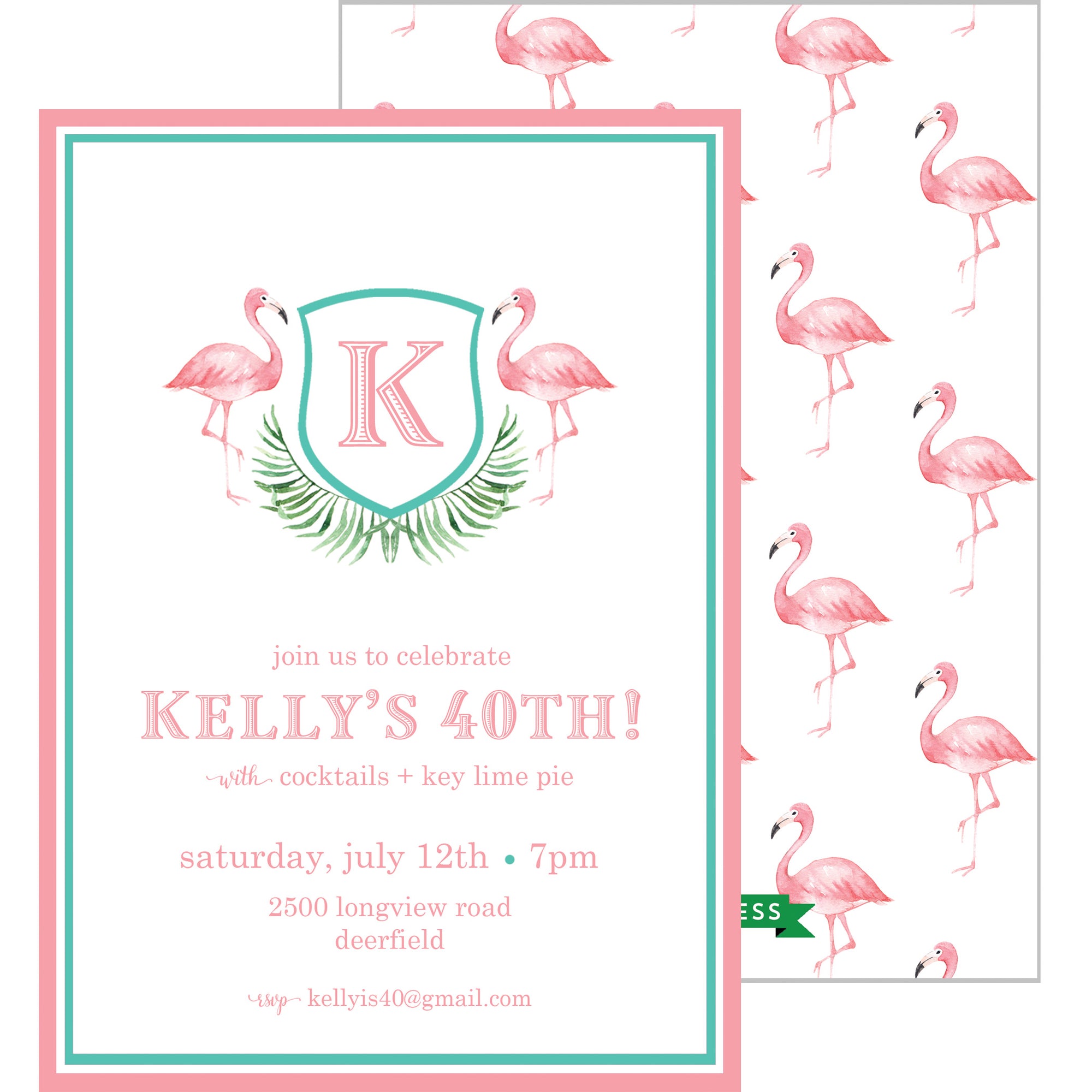 Watercolor Pink Flamingo Party Invitation