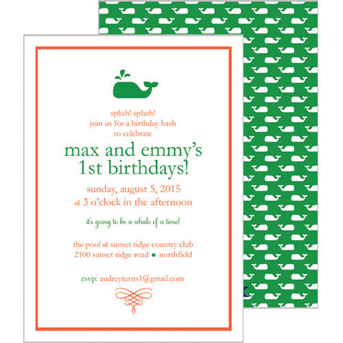 Little Whale Invitation - Green