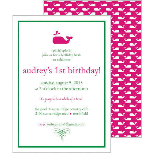 Little Whale Invitation - Hot Pink