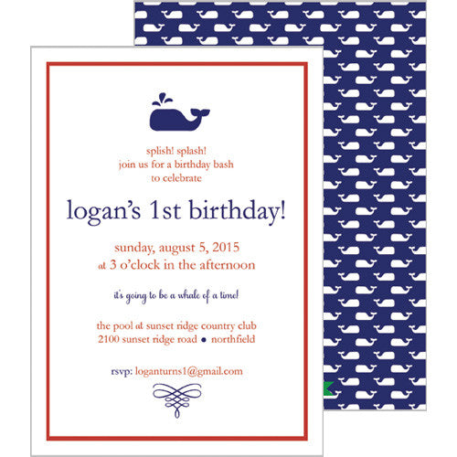 Little Whale Invitation - Navy Blue