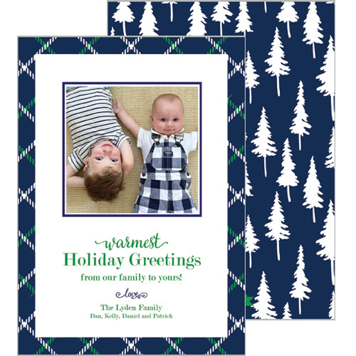 Navy Blue and Green Windowpane Holiday Photo Card
