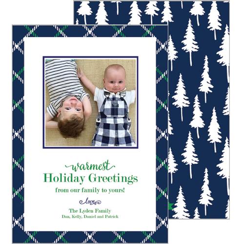 Navy Blue and Green Windowpane Holiday Photo Card Wholesale