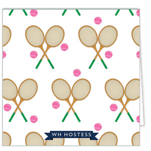 Wood Tennis Racquets and Pink Tennis Balls Personalized Enclosure Cards + Envelopes