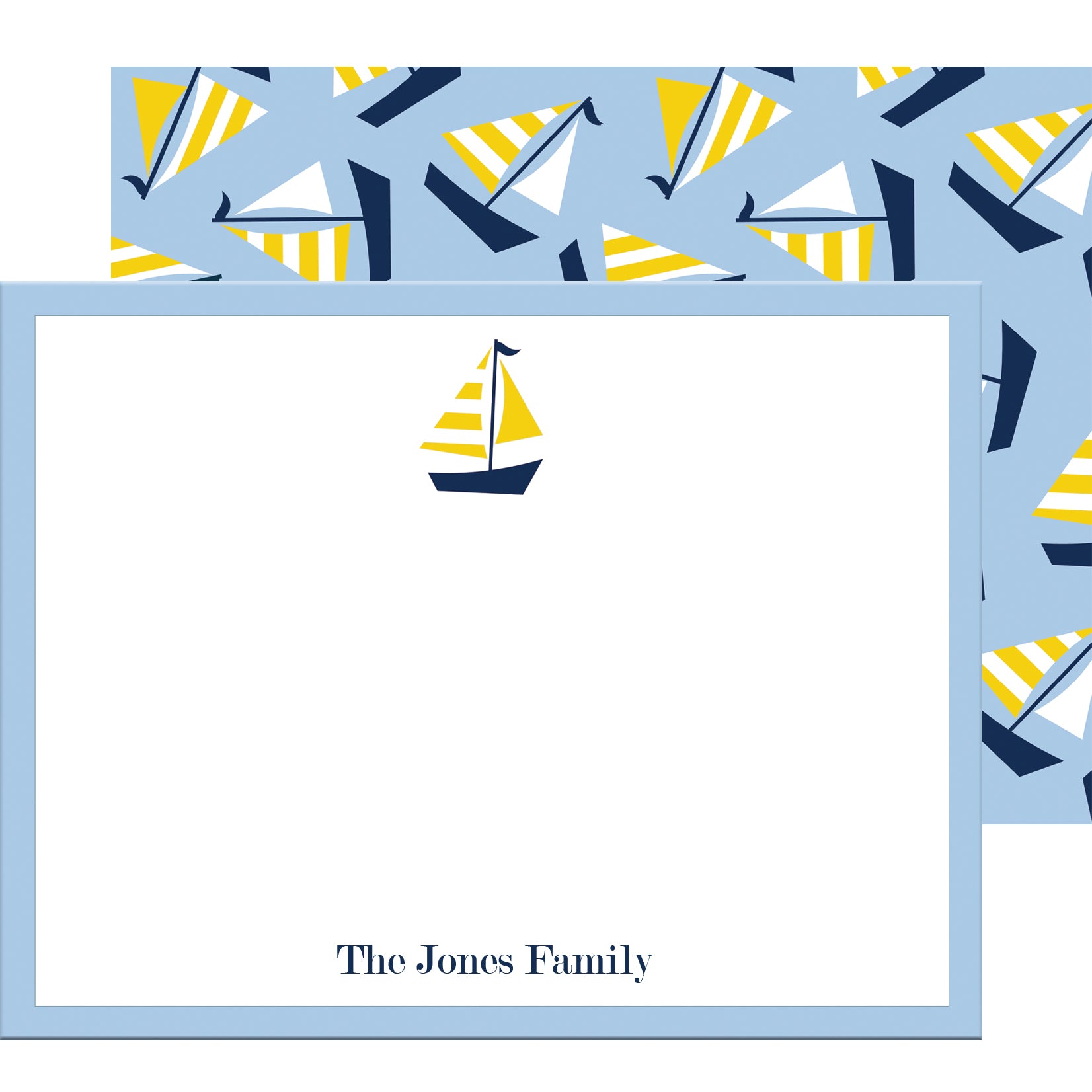 Yellow Sailboat Personalized Flat Notecards